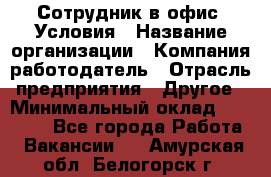 Сотрудник в офис. Условия › Название организации ­ Компания-работодатель › Отрасль предприятия ­ Другое › Минимальный оклад ­ 25 000 - Все города Работа » Вакансии   . Амурская обл.,Белогорск г.